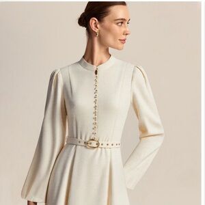 NWT Sold Out Size Small - Commense Ivory Beige Long Sleeve Dress with Belt